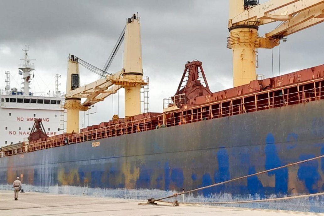 En Ibicuy descargan fertilizantes chinos y en Uruguay cargan madera para India.