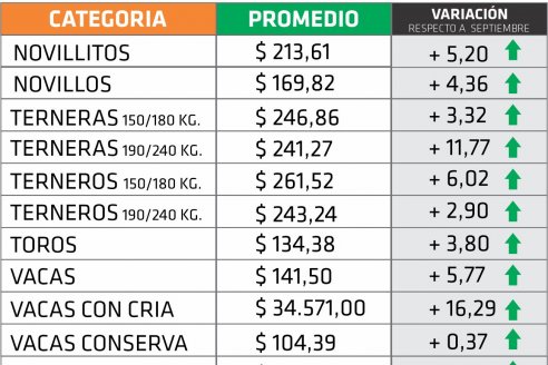 El precio de las vacas conserva subieron el 0,37% en octubre