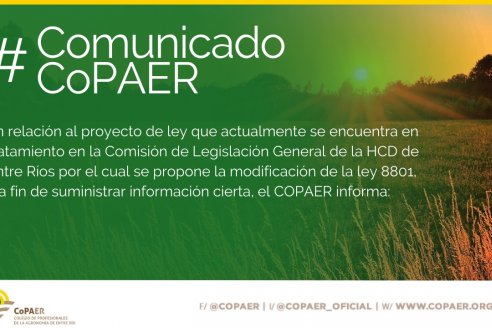 El Copaer acompaña los cambios a la ley que reglamenta y regula el ejercicio de la ingeniería argonómica