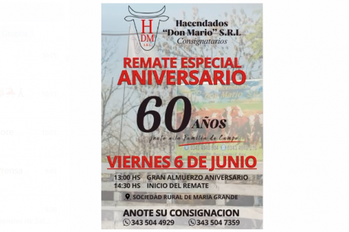 Remate especial por los 60 años de Hacendados Don Mario