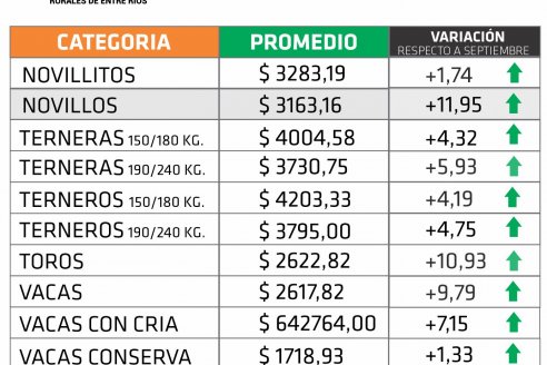 El valor del novillo entrerriano subió casi el 12% el mes pasado