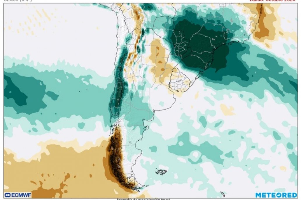 Anomalía de precipitaciones para octubre según modelo de referencia ECMWF